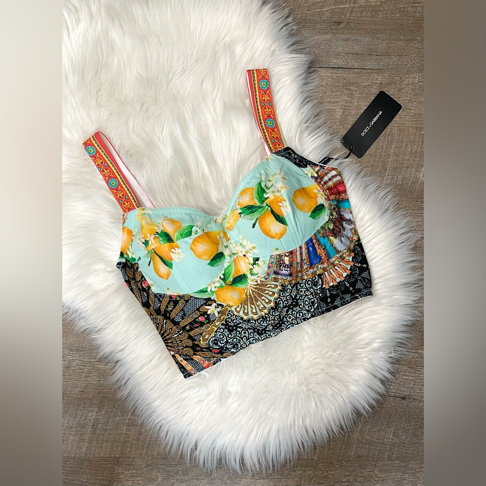 NWT Dolce & Gabbana 🍋 Printed Silk Blend Bustier Crop Top